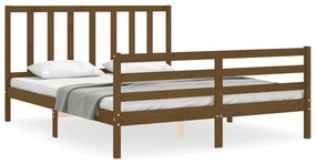 3193864 vidaXL Cadru de pat cu tăblie, maro miere, king size, lemn masiv