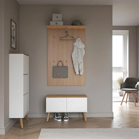 Pantofar cu detalii în decor de stejar și 3 compartimente Tenzo Dot, alb