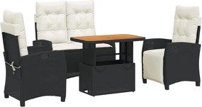 vidaXL Set mobilier de grădină cu perne, 4 piese, negru, poliratan