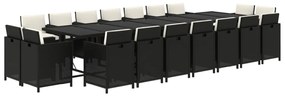 Set mobilier de gradina cu perne, 19 piese, negru, poliratan Negru si alb crem, masa + 18x fotoliu, 1