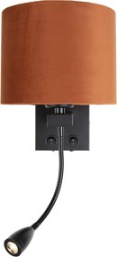 Lampă de perete neagră cu braț flexibil și abajur portocaliu cu interior auriu 18 cm - Brescia Combi