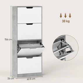 HOMCOM Scarpieră Economisitoare de Spațiu Modernă cu 4 Ante pentru 16 Perechi de Pantofi, 62.5x26x156 cm, Gri Ciment | Aosom Romania