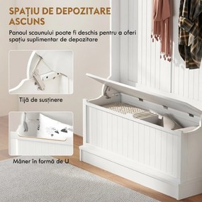 HOMCOM Cuier de Podea cu Bancă pentru Pantofi și 5 Cârlige, MDF, 96L x 34I x 179,7Î cm, Crem | Aosom Romania
