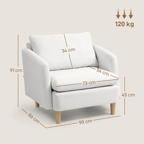 HOMCOM Fotoliu Modern pentru Living din Țesătură cu Șezut Larg și Gros, Crem | Aosom Romania