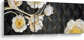 Tablou - Imagine cu flori de trandafir alb (cu ceas) (90x30 cm)