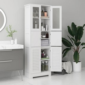 HOMCOM Dulap pentru Baie cu 3 Uși Duble din Lemn 60x30x170.5 cm, Alb | Aosom Romania