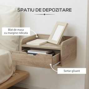 HOMCOM Set 2 Noptiere Suspendate cu Sertar de Depozitare, 40x30x19.5cm, Design Modern Natur pentru Dormitor | Aosom Romania