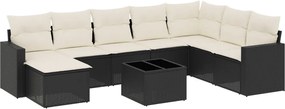 vidaXL Set mobilier de grădină cu perne, 9 piese, negru, poliratan