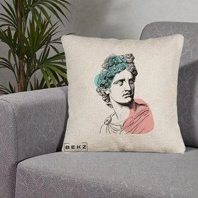 Perna Decorativa Bust Grec Vaporwave, 40x40 cm, Bej Canapea, Husa Detasabila, Perna Inclusa, BEKZ®