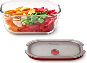 Cutie pentru alimente Black+Blum Stack+Nest FBGR-BX-M017, 0,9 l, dreptunghiulară, potrivită pentru cuptor, fără BPA, sticlă borosilicată, gri/roșu