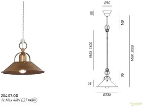 Lustra, Pendul rustic fabricat manual diam.23,5cm Cascina 204.07.OO
