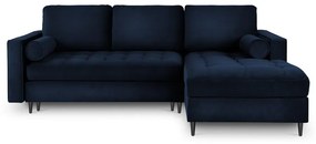 Colțar extensibil din catifea cu șezlong dreapta Milo Casa Santo, albastru