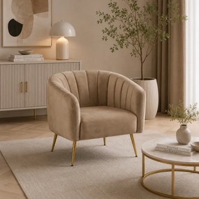 Fotoliu de design, ţesătură Velvet maro/gold crom-auriu, BAGY