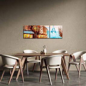 Tablou - Vremea ploioasă și Turnul Eiffel (cu ceas) (90x30 cm)