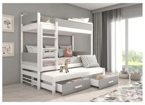 Pat Supraetajat 3 Persoane Cu Saltea QUEEN Alb/Gri 90x200cm