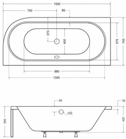 Cada asimetrica Besco Avita 150x75 cm stanga