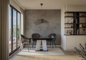 Masă de sufragerie Mulnu (negru lucios + piatră) (pentru 4 până la 6 persoane). 1055224