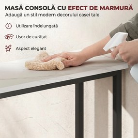 HOMCOM Masă Consolă pentru Hol, cu Blat cu Efect de Marmură, Alb și Negru | Aosom Romania
