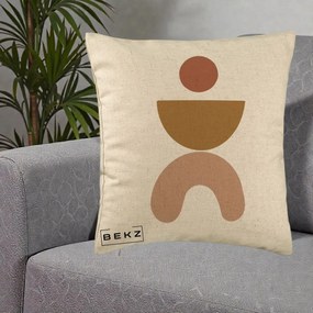 Perna Decorativa Geometric Boho Disc si Arc, 40x40 cm, Bej, Husa Detasabila, Perna Inclusa, BEKZ®