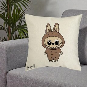 Perna Personalizata Labubu Maro Natural Solo, 40x40 cm, Ecru, Husa Detasabila, Perna Inclusa, BEKZ®