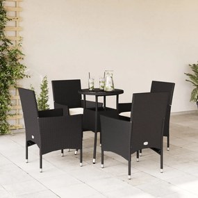 3278616 vidaXL Set mobilier de grădină cu perne 5 piese negru poliratan&sticlă