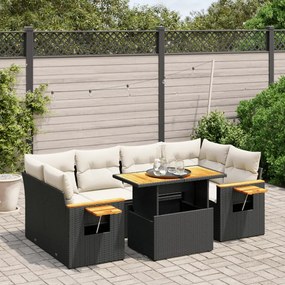vidaXL Set canapele de grădină cu perne, 7 piese, negru, poliratan
