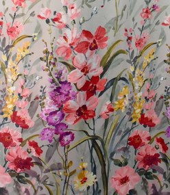 Set draperii dim-out model floral cu rejansa din bumbac tip fagure, Madison, densitate 700 g/ml, Liatris Gladiolus, 2 buc