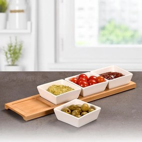 Set 4 boluri de servire Kesper 58065, 5 piese, 35 cm, tava din lemn, natural/maro
