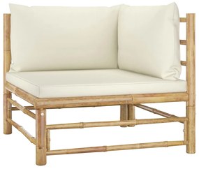 313144 vidaXL Set mobilier de grădină, 2 piese, perne alb crem, bambus