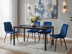 Set de dining 1 + 4, masa neagra RAMOD 100x60 cm + scaun albastru LAVA cu picioare negre