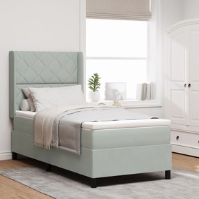vidaXL Pat box spring cu saltea &amp; LED, gri deschis, 90x190 cm catifea
