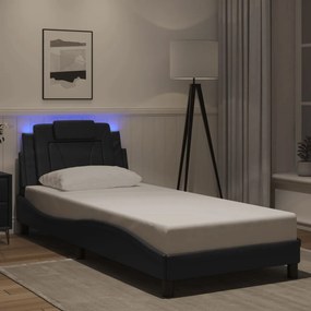 vidaXL Cadru de pat cu lumini LED, negru, 90x200 cm, piele ecologică