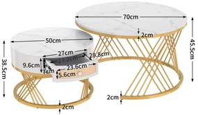 Măsuță de Cafea Rotundă 2 în 1 din MDF, Alb+Auriu | Aosom România
