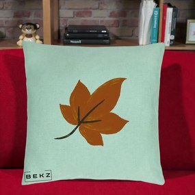 Perna Decorativa Frunza de Toamna Portocalie, 40x40 cm, Verde Menta, Husa Detasabila, Perna Inclusa, BEKZ®