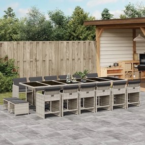 vidaXL Set mobilier de grădină cu perne 17 piese gri deschis poliratan