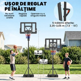 SPORTNOW Coș de Baschet Reglabil 235-305cm, Rezistent la Impact, Negru | Aosom Romania