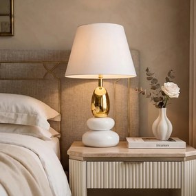Lampa de masa decorativa STONES OF ZEN 45cm auriu alb