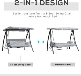 Balansoar de Gradina Outsunny 3 Locuri cu Acoperis Rabatabil Convertibil Pat Poliester Crem 209 cm x 114 cm x 170 cm