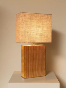 Lampă de masă din iută naturală cu structură din ceramică, bej și camel, finisaj natural, 70×36×18 cm, „Esthar"