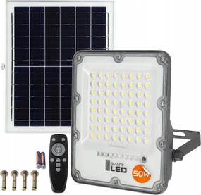Proiector solar LED reglabil, 50 W, 3,2 V, 5000 K, 6000 mAh, IP65, negru + telecomandă