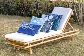 Șezlong de exterior din lemn de bambus natural, cu pernă din bumbac, stil exotic, "Ethnos"