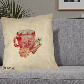 Perna Decorativa Cacao de Iarna cu Biscuit, 40x40 cm, Crem, Husa Detasabila, Perna Inclusa, BEKZ®