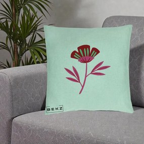 Perna Decorativa Floare Macul Roz-Rosu Grafic, 40x40 cm, Verde Menta, Husa Detasabila, Perna Inclusa, BEKZ®
