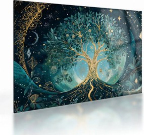 Tablou pe sticlă – Arborele vieții în univers (70x50 cm)