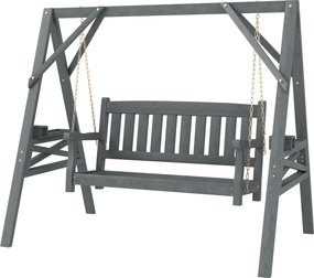 Outsunny Leagăn de grădină pentru 2 persoane, bancă-leagăn din lemn cu polițe, suport pentru băuturi și lanțuri metalice, Gri | Aosom Romania