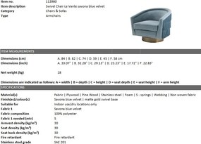 Fotoliu pivotant design elegant LUX Le Vante, albastru 113980 HZ