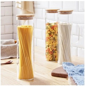 Borcan pentru Spaghete, sticla Borosilicata si capac Bambus, 30x9 cm