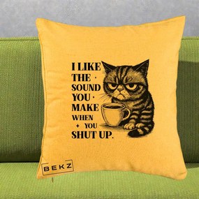 Perna Decorativa I Like the Sound You Make Pisica, 40x40 cm, Galben, Husa Detasabila, Perna Inclusa, BEKZ®