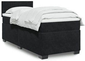 vidaXL Pat box spring cu saltea, negru, 90x200 cm, catifea