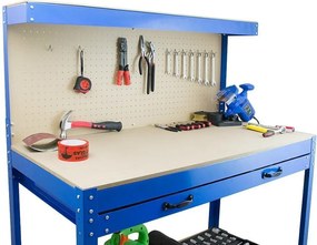 Banc de lucru metalic pentru atelier, 115x55x140 cm, cu spațiu de depozitare, albastru – HD15823